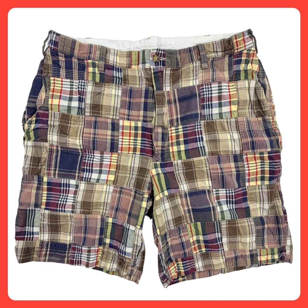 Jos A Bank Patchwork Chino Shorts Men 35 Madras Plaid‎ Colorful Preppy 9"